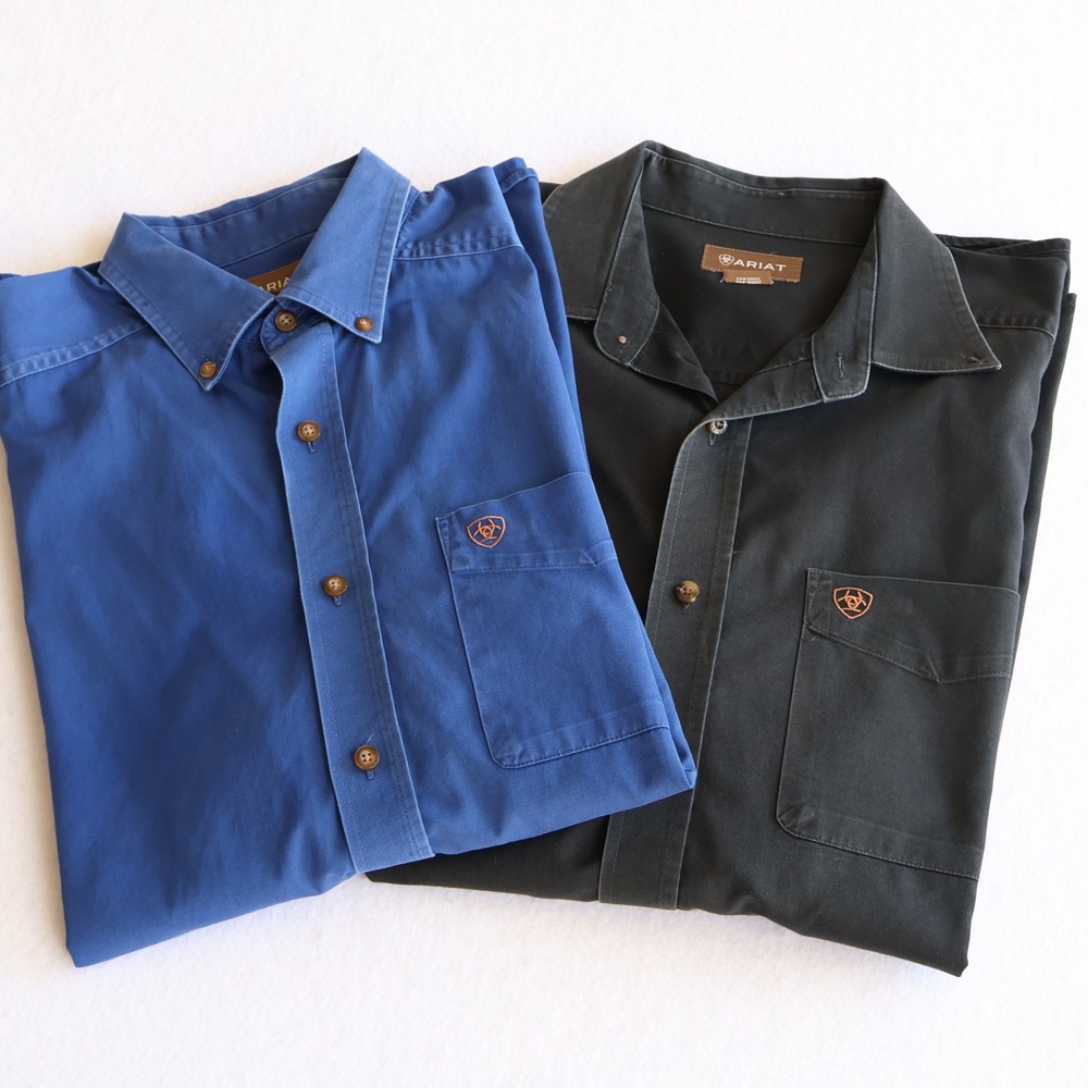 Ariat Short Sleeve Button Down Shirt Men's Large Western Workwear, Lot of 2